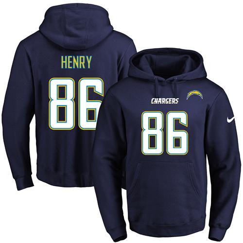 Nike Chargers #86 Hunter Henry Navy Blue Name & Number Pullover NFL Hoodie